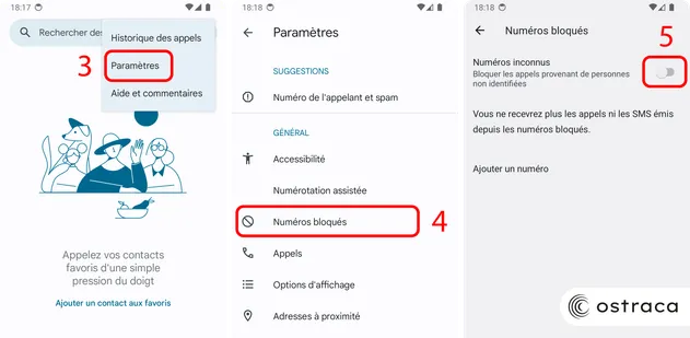 Activation du bloquage des appels de personnes non identifées 