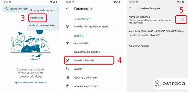 Activation du bloquage des appels de personnes non identifées 