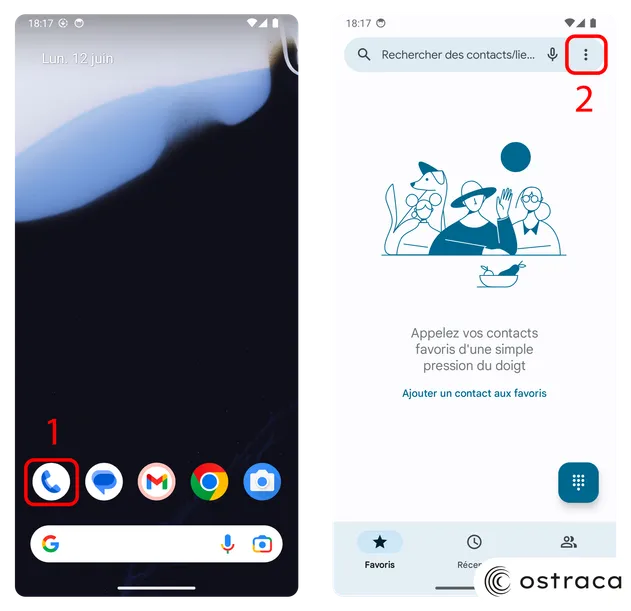 Procédure pour se rendre dans les paramètres Android des appels du téléphone.