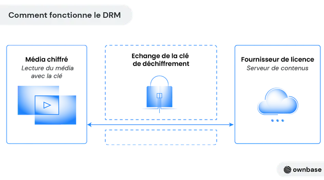 Illustration du fonctionnement de la technologie DRM - Digital Rights Management. (Source ownbase.org)