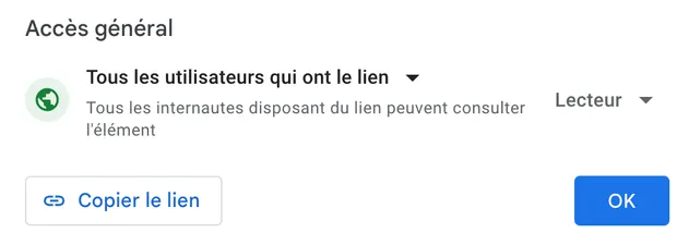 Exemple de partage de fichier avec une URL public - Google Drive